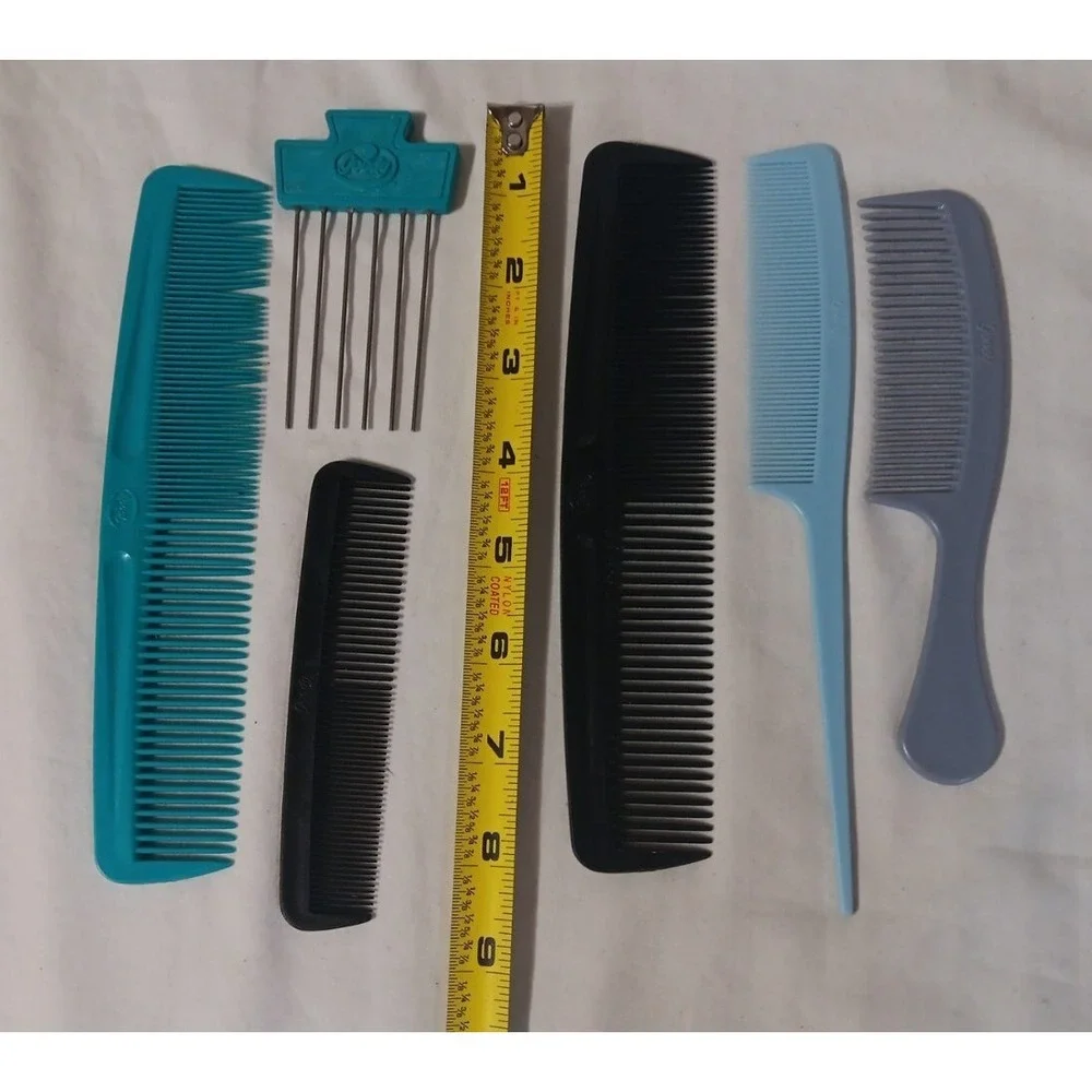 Vintage Goody Hair Combs Lot Of 6 Stylist‎ Barber USA Turquoise  Black Blue Grey